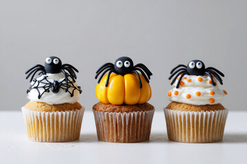 Colorful spider cupcakes adorned with playful decorations create a festive atmosphere for Halloween. Perfect for autumn parties, these treats charm guests of all ages