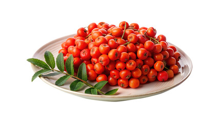 Closeup shot of vibrant orange berries with sprig of green leaves