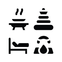 Set of four simple black icons representing spa and relaxation elements