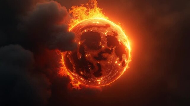 Burning Planet Engulfed in Flames and Smoke