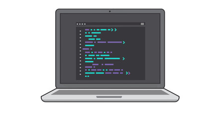 Laptop computer coding programming development software technology application design interface digital device on transparent background