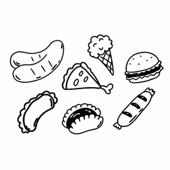 Cute Fast Food set icon vector handdrawn 