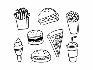 Fast Food set illustration handdrawn vector