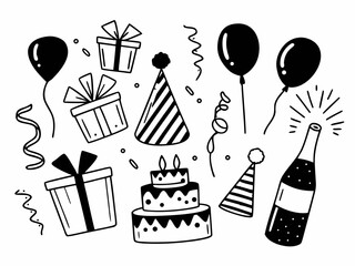 Birthday party set element icon vector doodle