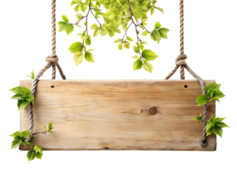 blank wooden board hang on a branch png image on transparent background