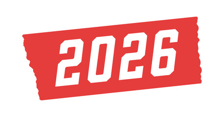 赤いテープに白い数字の2026の文字 - シンプルでおしゃれな西暦2026年や番号などの装飾素材