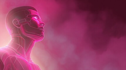 Futuristic Human Head with Neon Pink Outline in Digital Art Style