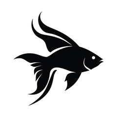 Stylized black fish silhouette with flowing fins on a white background