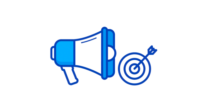 Megaphone target marketing strategy advertising campaign communication bullseye goal reach audience on transparent background
