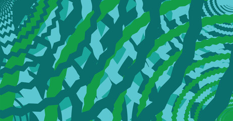Abstract pattern of teal and green, distorted shapes and lines.