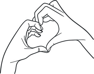 Vector art of closeup line art of two hands forming a heart shape against a