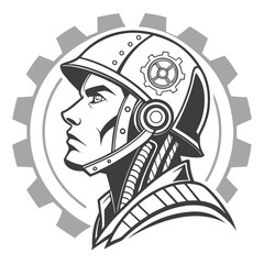 Cyborg soldier with helmet and gear, a robot design