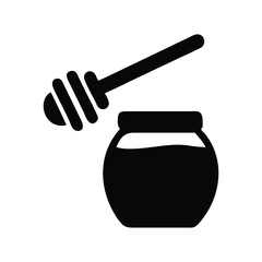 Black silhouette of a honey pot with a honey dipper