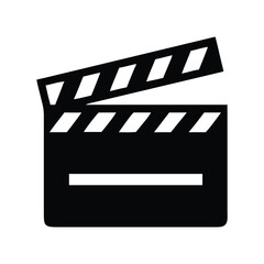Obraz premium Simple black and white icon of a movie clapperboard
