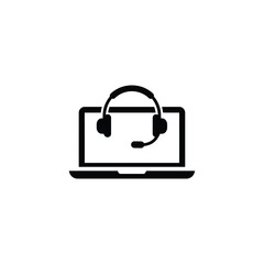 Vector art of laptop with headset for online support
