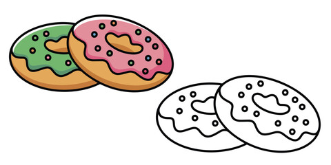 DONUTS illustration, outline coloring book page line art