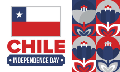 Obraz premium Chile Independence Day. Happy national holiday Fiestas Patrias. Freedom day. Celebrate annual in September 18. Chile flag. Patriotic chilean design. Poster, card, banner, template, background. Vector