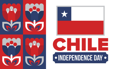 Chile Independence Day. Happy national holiday Fiestas Patrias. Freedom day. Celebrate annual in September 18. Chile flag. Patriotic chilean design. Poster, card, banner, template, background. Vector