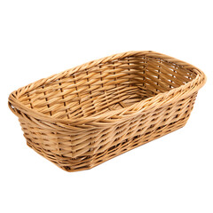 A single wicker bread basket isolated on a transparent background