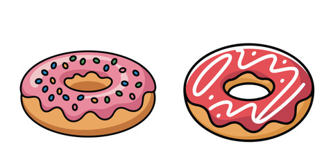 DONUTS illustration, outline coloring book page line art