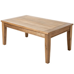 A single wooden coffee table isolated on a transparent background