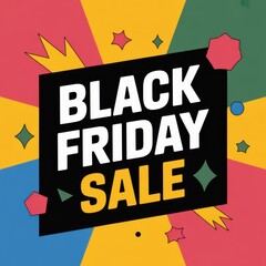 Vibrant black friday sale announcement with festive geometric accents and bold typography