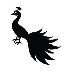 Elegant black silhouette of a peacock with a crown