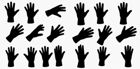 Collection of black silhouette gloves in various hand positions.