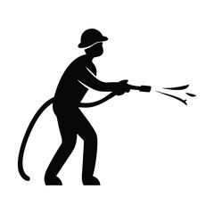 Firefighter silhouette spraying water from a hose