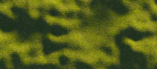 A green hill blooming flowers in spring. View from above. 3D rendering.	

