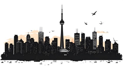 Silhouetted city skyline at sunset