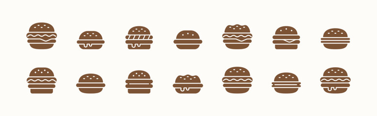 Burger icon set. Collection of fast food illustration sign. Food symbol. Hamburger logo design template. Vector illustration