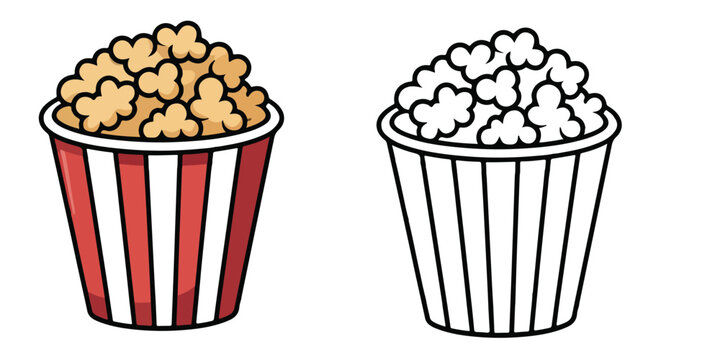 Naklejki popcorn illustration, outline coloring book page line art