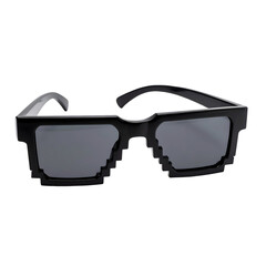 Stylish black pixelated sunglasses with a retro 8-bit design, isolated on transparent background.