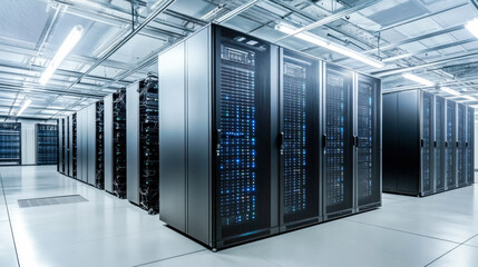 Modern data center housing advanced server technology with efficient cooling and organization