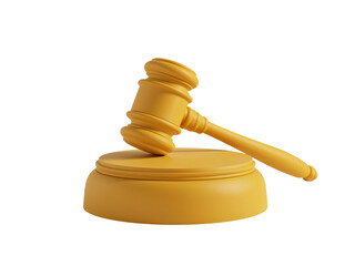 Gilded gavel resting on sound block symbolizes judgement and legal authority with neutral ambiance