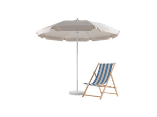 Serene beach setup featuring an umbrella and chair perfect for summer relaxation and isolated scene