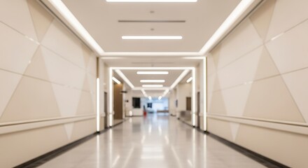 Obraz premium Modern Hallway with Escalators and Lighting.