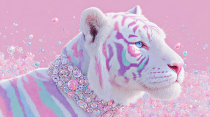 Fashion tiger in pink pastel colors style and rhinestones.