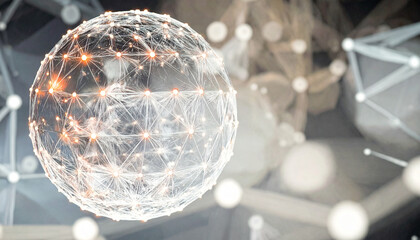 Abstract network connection background with a glowing sphere, representing global communication and the interconnectedness of the digital world
