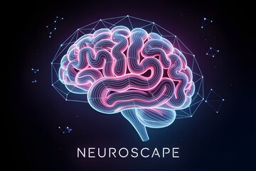 Fototapeta premium Glowing digital brain with neural network connections and abstract particles.