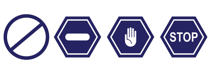  stop sign with bold white text and hand symbol. Flat vector illustration perfect for traffic signs, road safety graphics, caution messages, and user interface