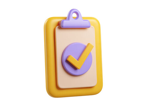 3d checklist icon with check mark isolated on transparent background