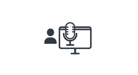 Online podcast audio recording studio microphone computer person vector illustration icon graphic design on transparent background
