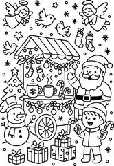 Fototapeta premium Christmas Coloring Pages for Kids & Adults | Santa, Reindeer, Snowman & Holiday Fun