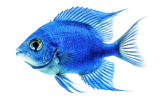 Close up portrait of a blue fish, isolated on transparent background
