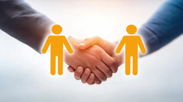 Handshake of Agreement: A close-up shot of a firm handshake, the hands of two individuals clasped together, symbolizing unity, agreement, and the forging of new partnerships. 