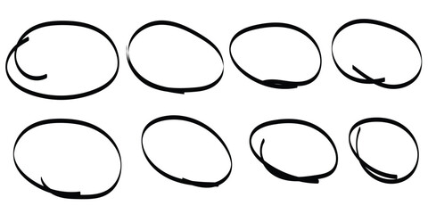 Hand drawn circle line sketch set isolated on white background. Vector circular scribble doodle round circles for message and for note mark . Vector illustration 