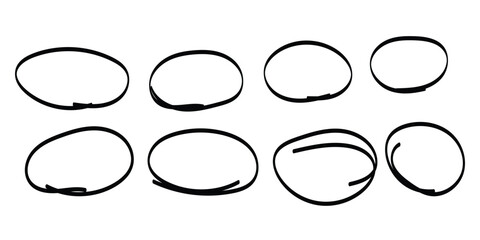 Fototapeta premium Hand drawn circle line sketch set. Black pen hand drawn doodle grunge circle highlights. Hand drawning circle line sketch set.