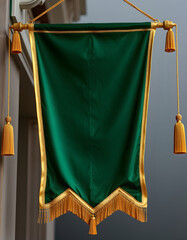 Green Velvet Banner with Gold Edges, retro style. isolated with white highlights